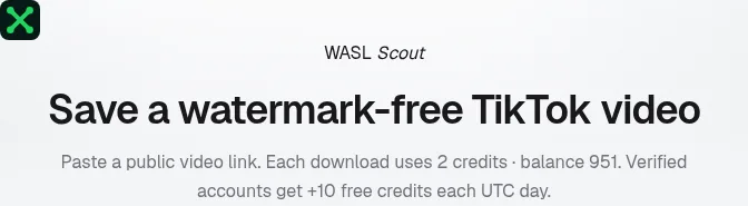 Download hero showing credit cost per video and remaining balance